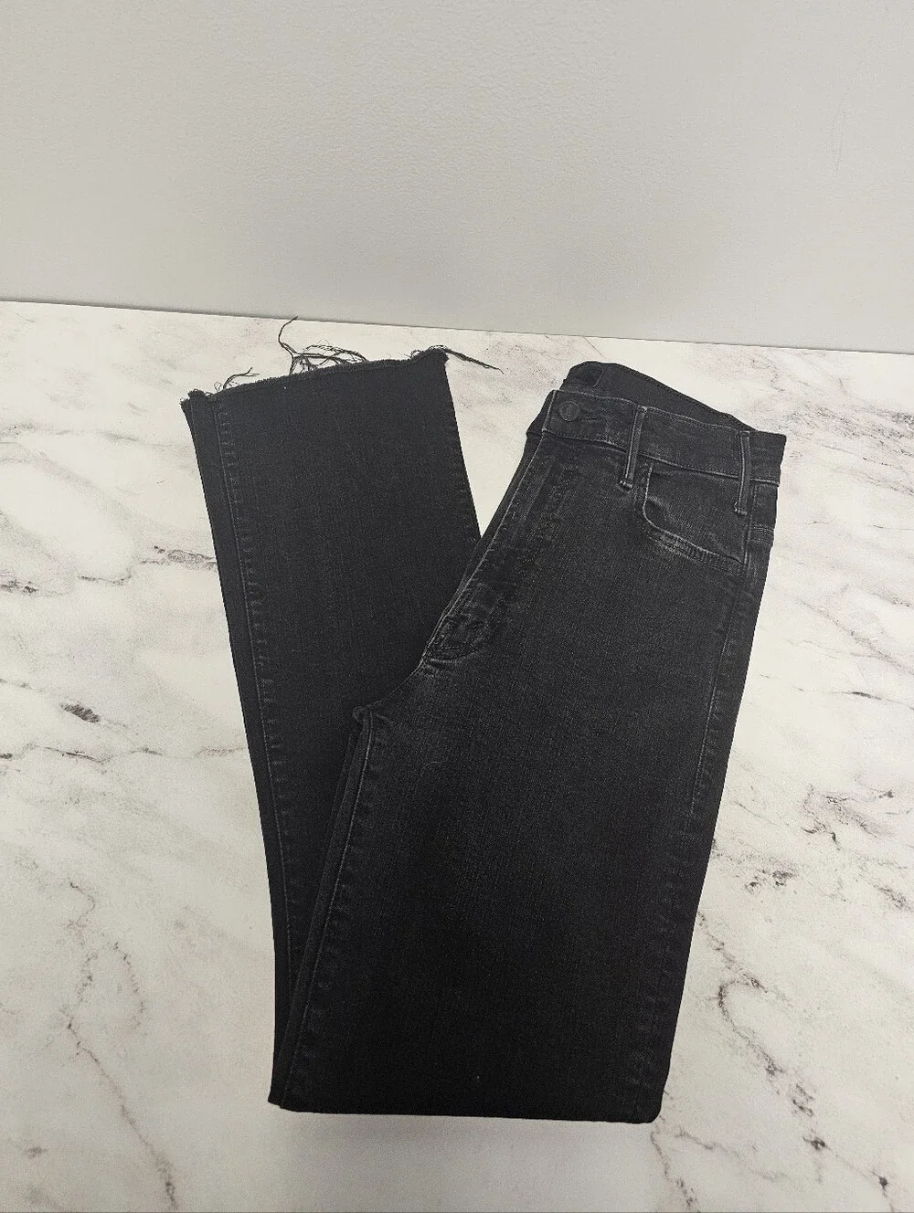 MOTHER Hustler‎ Ankle Fray High Straight Leg Not Guilty Black Jeans 26 Preowned